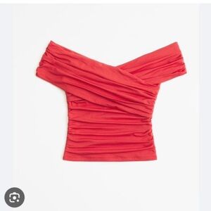 Abercrombie & Fitch Vibrant Red Off-Shoulder Blouse